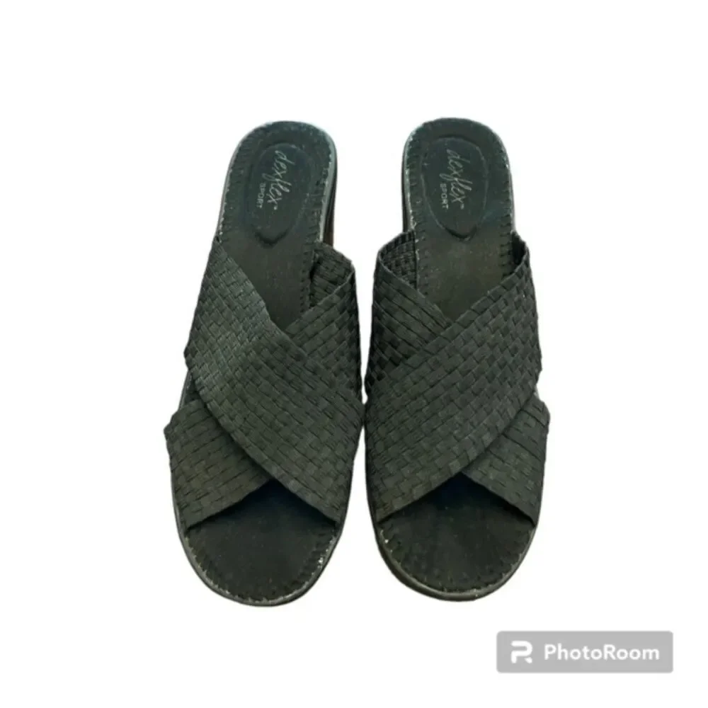 Dexflex Sport Wind Vent Wedge Sandals Woven Criss Cross Straps Black Size 10‎